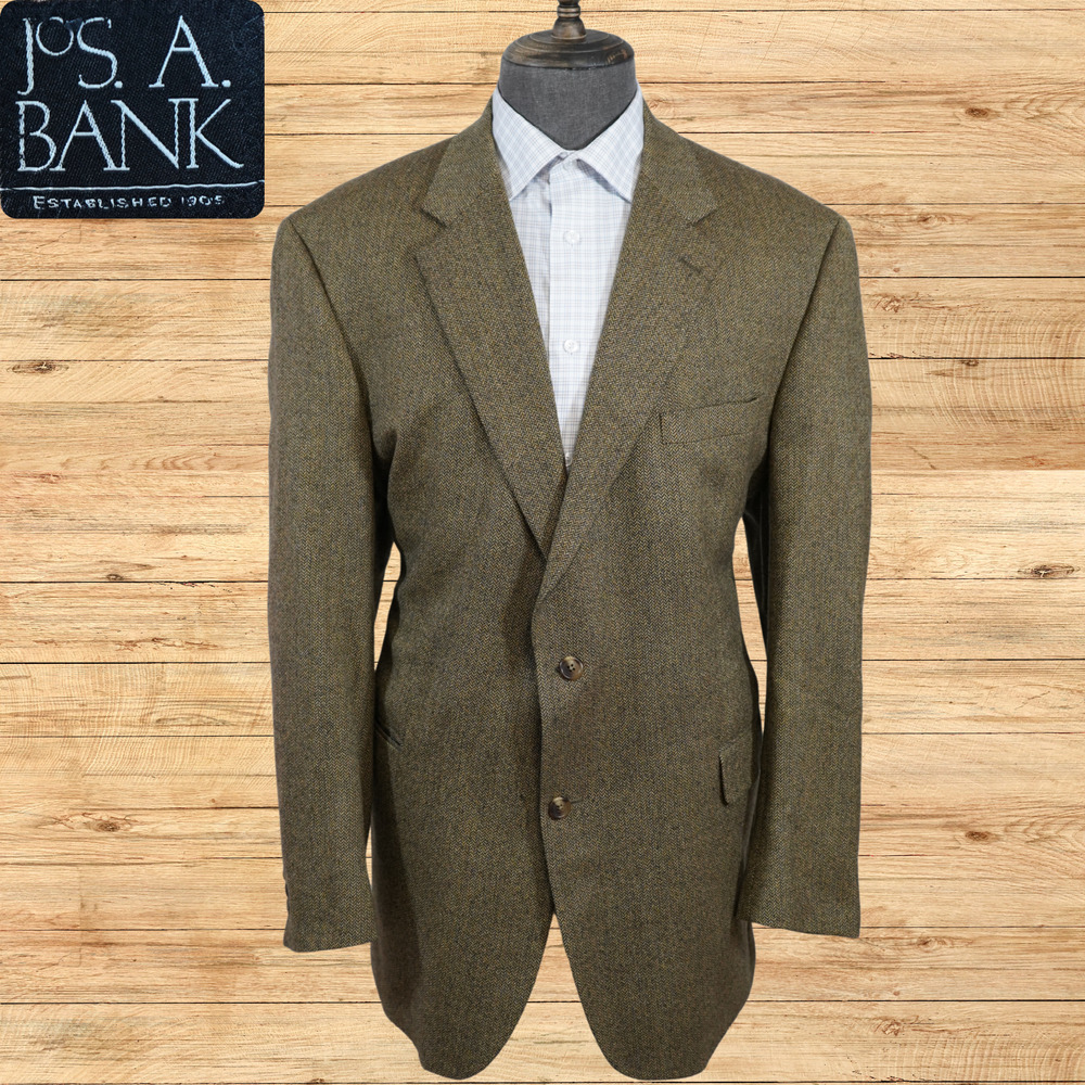Jos A Bank Sport Coat Mens 48L Brown Herringbone Tweed Wool Blazer 2 Button
